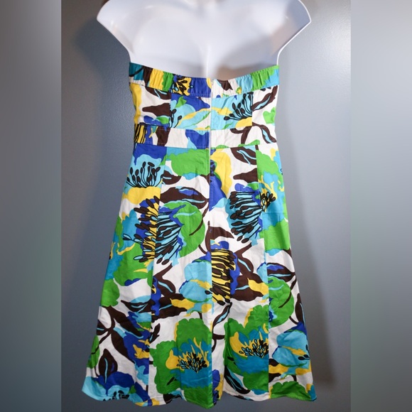 a.n.a Strapless Floral Cotton Sundress Size 16 Blue Green Yellow Fit & Flare - Picture 6 of 10